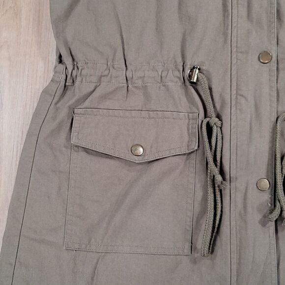 💜Zenana Olive Zipper Front Hooded Sleeveless Utility Jacket Large - Picture 8 of 16
